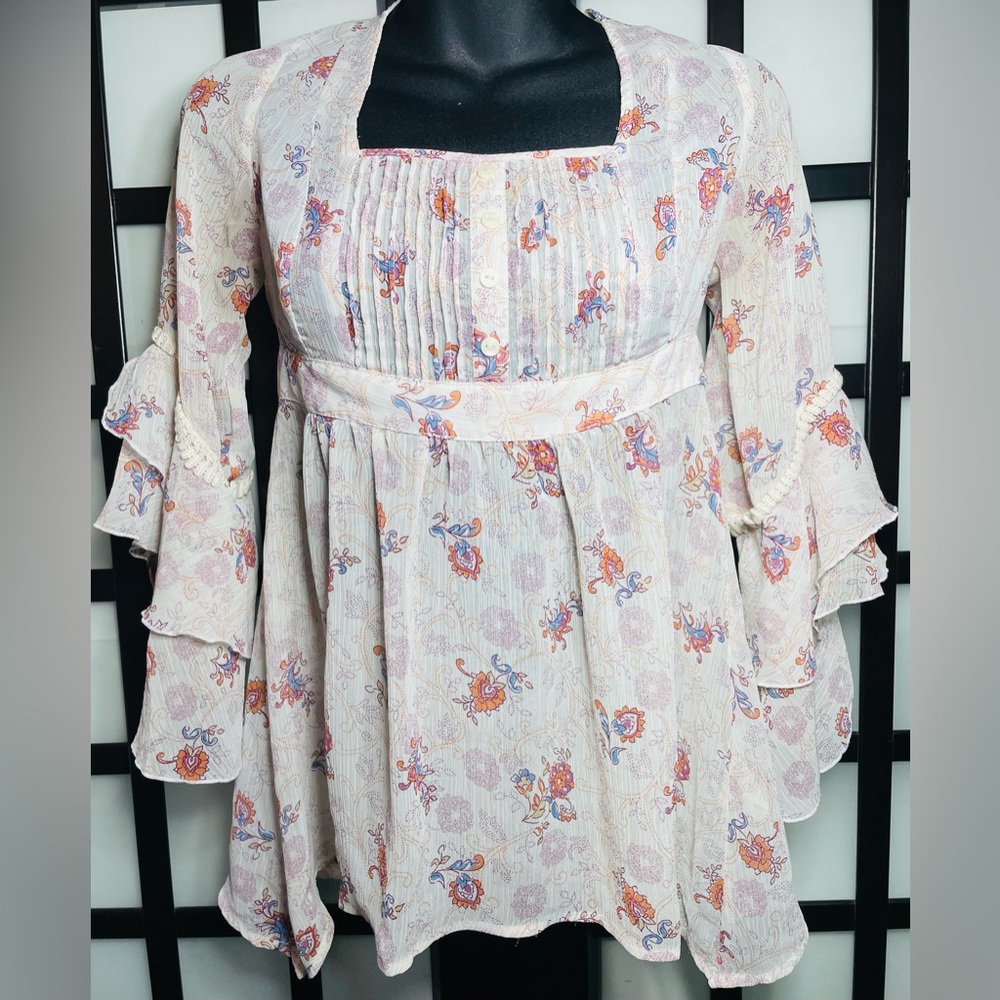 Jrs Floral Top| Square Neckline | Behind the neck tie